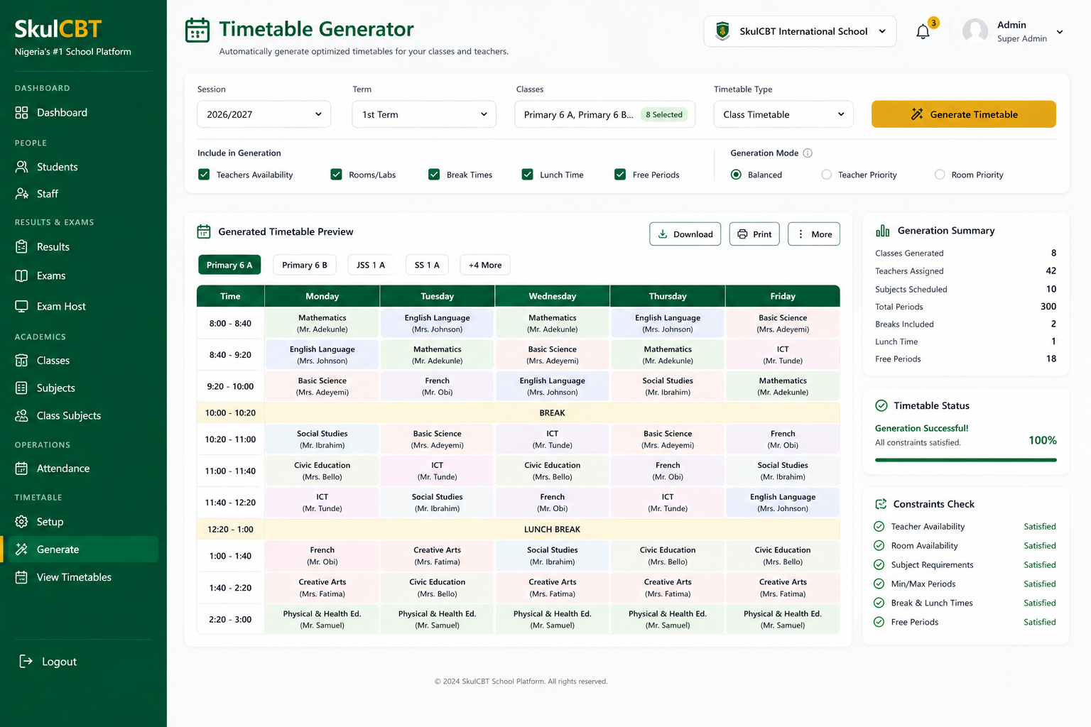 SkulCBT AI Timetable Generator for Nigerian schools